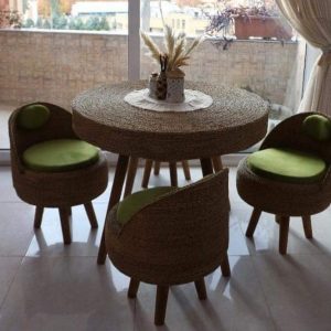 Set of three chairs and a wicker dining table